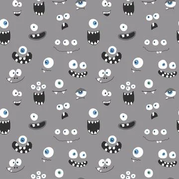Cute monster faces seamless pattern. Cartoon monsters background. Vector il.. 스톡 일러스트