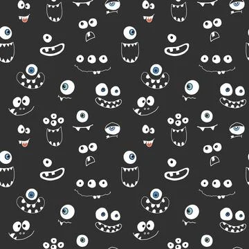 Cute monster faces seamless pattern. Cartoon monsters background. Vector il.. Illustrazione stock