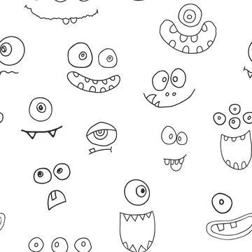Cute monster faces seamless pattern. Cartoon monsters background. Vector il.. Stock Illustration