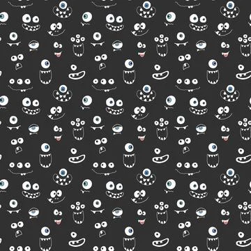 Cute monster faces seamless pattern. Cartoon monsters background. Vector il.. イラスト素材