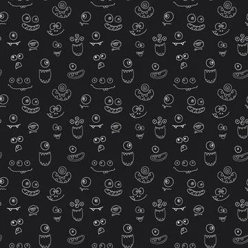 Cute monster faces seamless pattern. Cartoon monsters background. Vector il.. Illustrazione stock