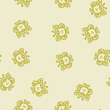 Cute monster funny line vector seamless pattern Stock Illustration