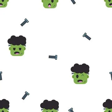 Cute Monster Halloween Seamless Pattern with Funny Faces Stock Illustration