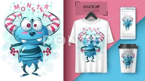 Cute monster - idea for print t-shirt Stock Illustration
