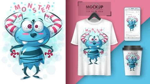 Cute monster - idea for print t-shirt Stock Illustration