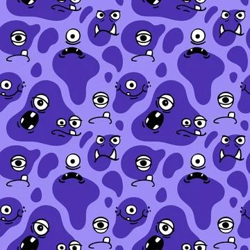 Cute monster pattern. Angry kids face. Child boy texture. Baby animal charact Stock Illustration