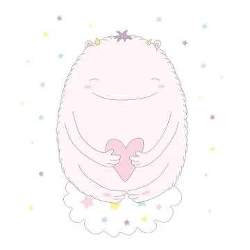 Cute monster sitting on a cloud Stock Illustration