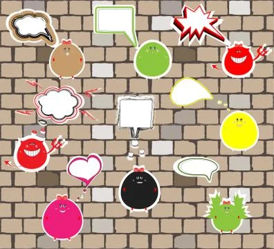 Cute monsters on a brick wall. vector Stock Illustration