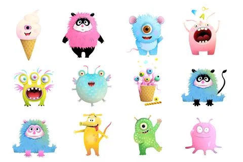 Cute Monsters Characters Collection for Kids Stock Illustration