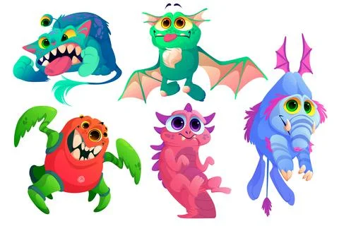 Cute monsters, funny alien animals Stock Illustration