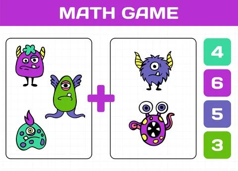 Cute monsters. Math game. Aliens counting. Workbook test. Kids preschool wo.. Stock Illustration