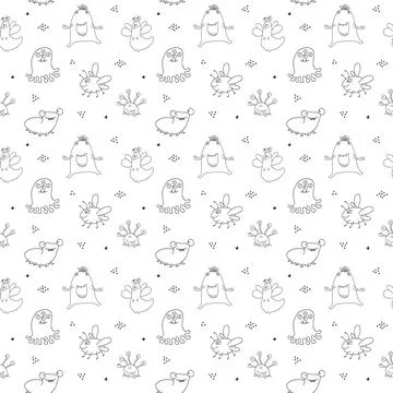 Cute monsters seamless pattern. Cartoon monsters background. Vector illustr.. 스톡 일러스트
