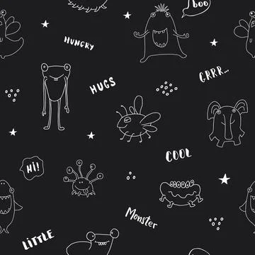 Cute monsters seamless pattern. Cartoon monsters background. Vector illustr.. イラスト素材