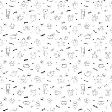 Cute monsters seamless pattern. Cartoon monsters background. Vector illustr.. 스톡 일러스트