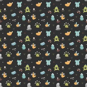 Cute monsters seamless pattern. Cartoon monsters background. Vector illustr.. 스톡 일러스트