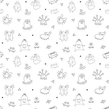 Cute monsters seamless pattern. Cartoon monsters background. Vector illustr.. Stock Illustration