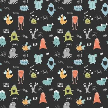 Cute monsters seamless pattern. Cartoon monsters background. Vector illustr.. イラスト素材