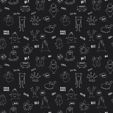 Cute monsters seamless pattern. Cartoon monsters background. Vector illustr.. 스톡 일러스트