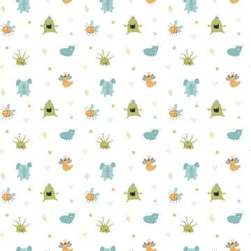 Cute monsters seamless pattern. Cartoon monsters background. Vector illustr.. 스톡 일러스트