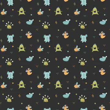 Cute monsters seamless pattern. Cartoon monsters background. Vector illustr.. 库存插图