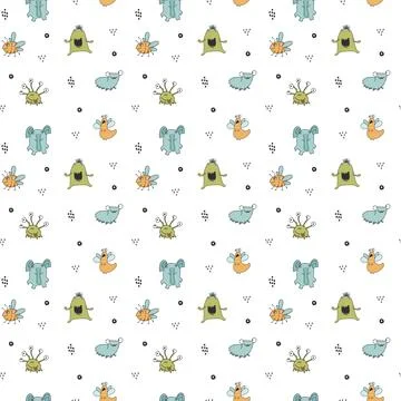 Cute monsters seamless pattern. Cartoon monsters background. Vector illustr.. Illustrazione stock