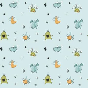 Cute monsters seamless pattern. Cartoon monsters background. Vector illustr.. イラスト素材