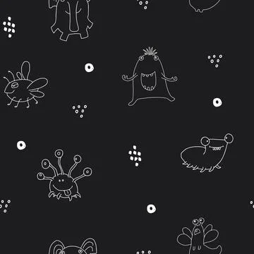 Cute monsters seamless pattern. Cartoon monsters background. Vector illustr.. 스톡 일러스트