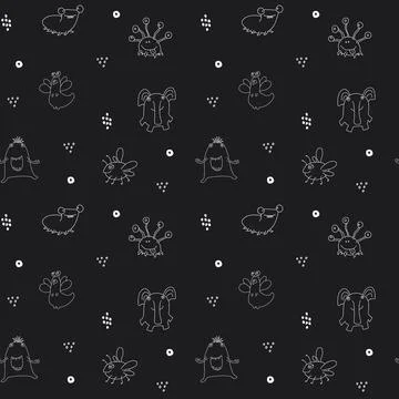 Cute monsters seamless pattern. Cartoon monsters background. Vector illustr.. 스톡 일러스트