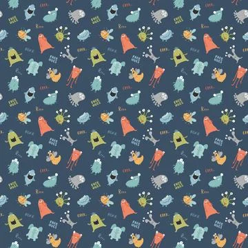 Cute monsters seamless pattern. Cartoon monsters background. Vector illustr.. Stock Illustration