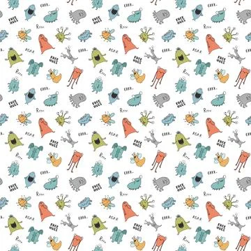Cute monsters seamless pattern. Cartoon monsters background. Vector illustr.. Stock Illustration