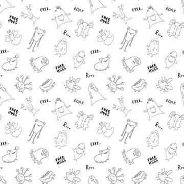 Cute monsters seamless pattern. Cartoon monsters background. Vector illustr.. Stockillustratie