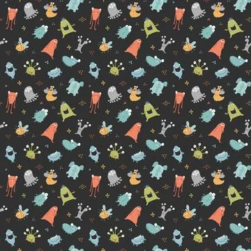 Cute monsters seamless pattern. Cartoon monsters background. Vector illustr.. Stock Illustration