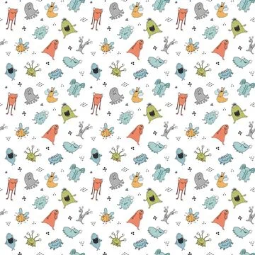 Cute monsters seamless pattern. Cartoon monsters background. Vector illustr.. イラスト素材
