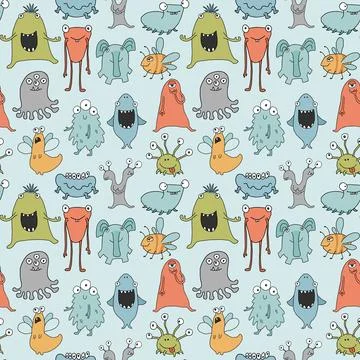 Cute monsters seamless pattern. Cartoon monsters background. Vector illustr.. Stockillustratie