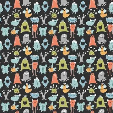 Cute monsters seamless pattern. Cartoon monsters background. Vector illustr.. イラスト素材