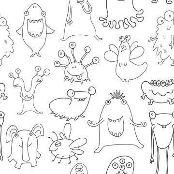 Cute monsters seamless pattern. Cartoon monsters background. Vector illustr.. Stockillustratie