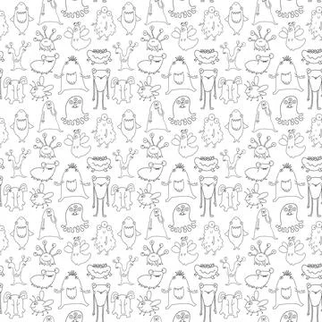 Cute monsters seamless pattern. Cartoon monsters background. Vector illustr.. 스톡 일러스트