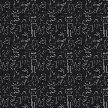 Cute monsters seamless pattern. Cartoon monsters background. Vector illustr.. 스톡 일러스트