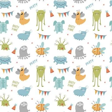 Cute monsters seamless pattern. Cartoon monsters background. Vector illustr.. イラスト素材
