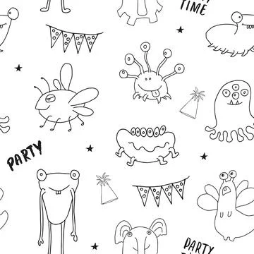 Cute monsters seamless pattern. Cartoon monsters background. Vector illustr.. 스톡 일러스트
