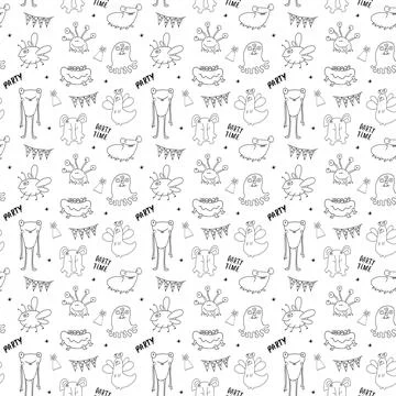 Cute monsters seamless pattern. Cartoon monsters background. Vector illustr.. 스톡 일러스트