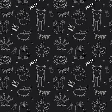 Cute monsters seamless pattern. Cartoon monsters background. Vector illustr.. 스톡 일러스트
