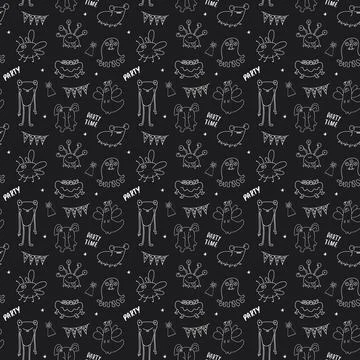 Cute monsters seamless pattern. Cartoon monsters background. Vector illustr.. 库存插图