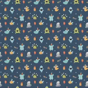 Cute monsters seamless pattern. Cartoon monsters background. Vector illustr.. Stock Illustration
