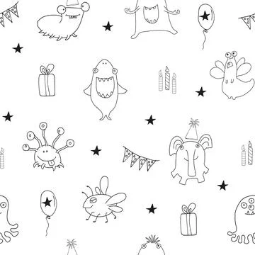 Cute monsters seamless pattern. Cartoon monsters background. Vector illustr.. Illustrazione stock