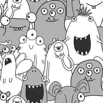 Cute monsters seamless pattern. Cartoon monsters background. Vector illustr.. Stock Illustration