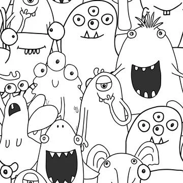 Cute monsters seamless pattern. Cartoon monsters background. Vector illustr.. Illustrazione stock