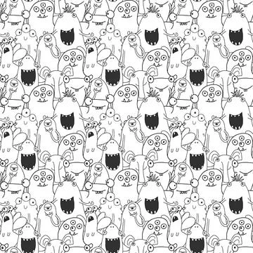 Cute monsters seamless pattern. Cartoon monsters background. Vector illustr.. Stock Illustration
