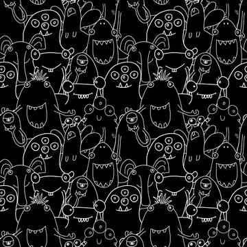 Cute monsters seamless pattern. Cartoon monsters background. Vector illustr.. Stockillustratie