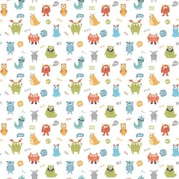 Cute monsters seamless pattern. Cartoon monsters background. Vector illustr.. イラスト素材